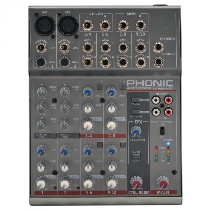 Mixer compacto AM105FX 2 Mic/Linea + 4st, Phantonm Multiefecto