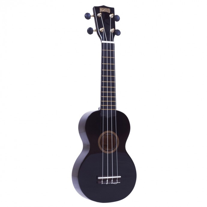 Ukelele, tipo soprano, con cuerpo y mango de sengon, puente de Mahogany, negro