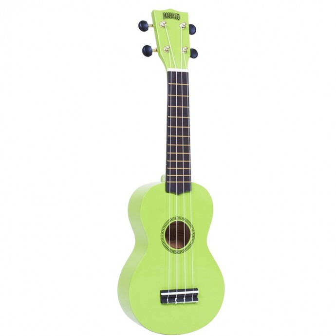 Ukelele, tipo soprano, con cuerpo y mango de sengon, puente de Mahogany, verde