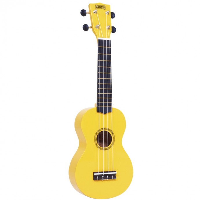 Ukelele, tipo soprano, con cuerpo y mango de sengon, puente de Mahogany, Amarillo.